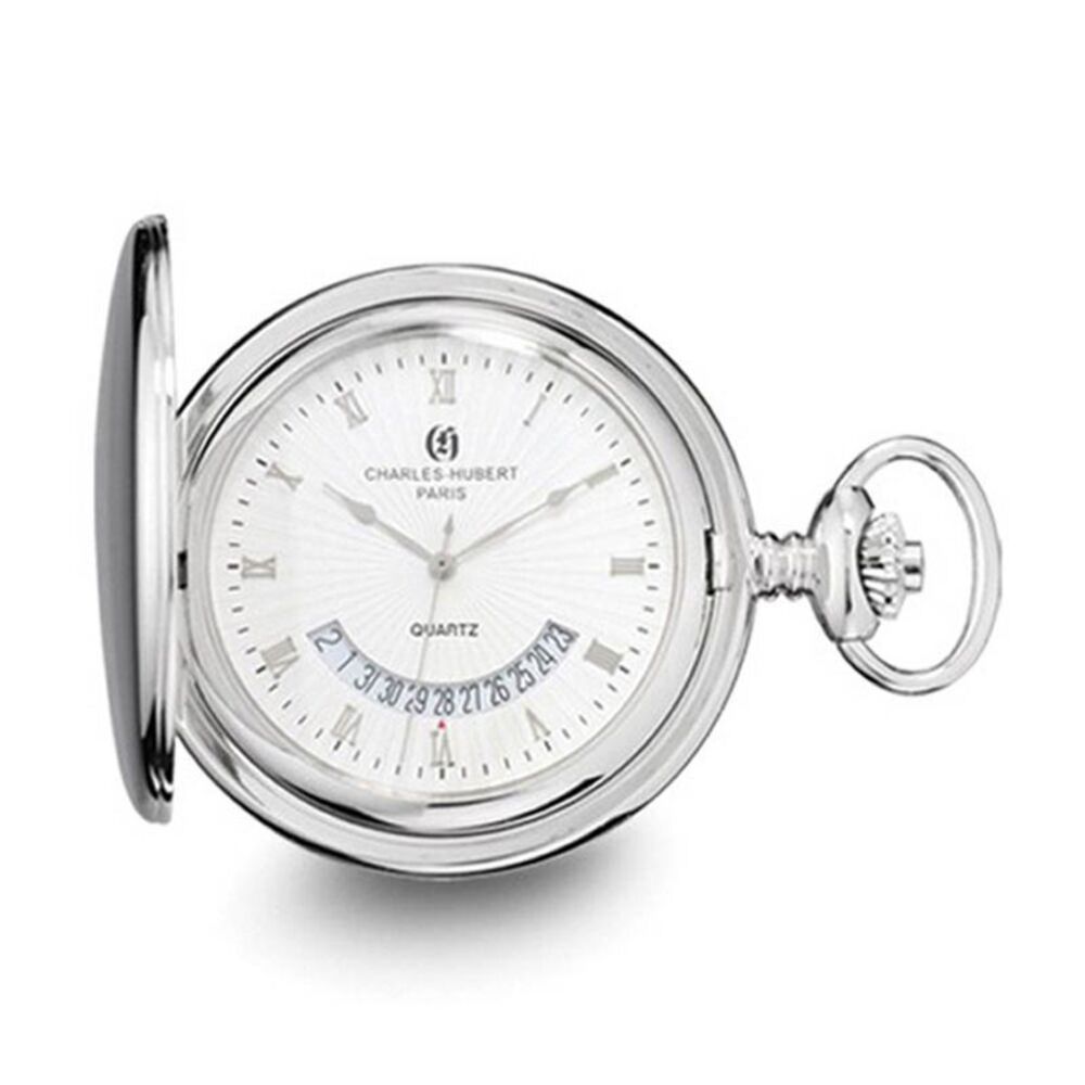 Charles Hubert Chrome-Finish White Dial Pocket Watch 47mm